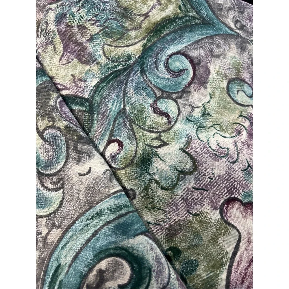 Vintage Curtains 61” x  40” Green Purple Print 4 Panels 1990’s